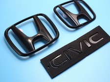 Black 3pcs 2006-2015 Fit For Honda Civic Si Ex Sedan Front Rear H Emblem Badge