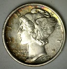 1919 Mercury Silver Dime LIGHTLY TONED Almost Uncirculated 10c US AU Type Coin