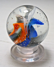 1050 Vintage Foreign Cats Eye Marble Shooter 6 Vane 3 Color Red, White and Blue