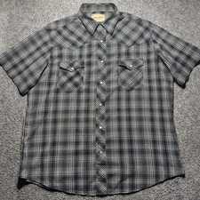 Wrangler Western Shirt XL Black/White Plaid Short Sleeves Pearl Snaps Cowboy