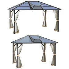 Outsunny Hardtop Polycarbonate Gazebo Canopy with Top Vent, Grey