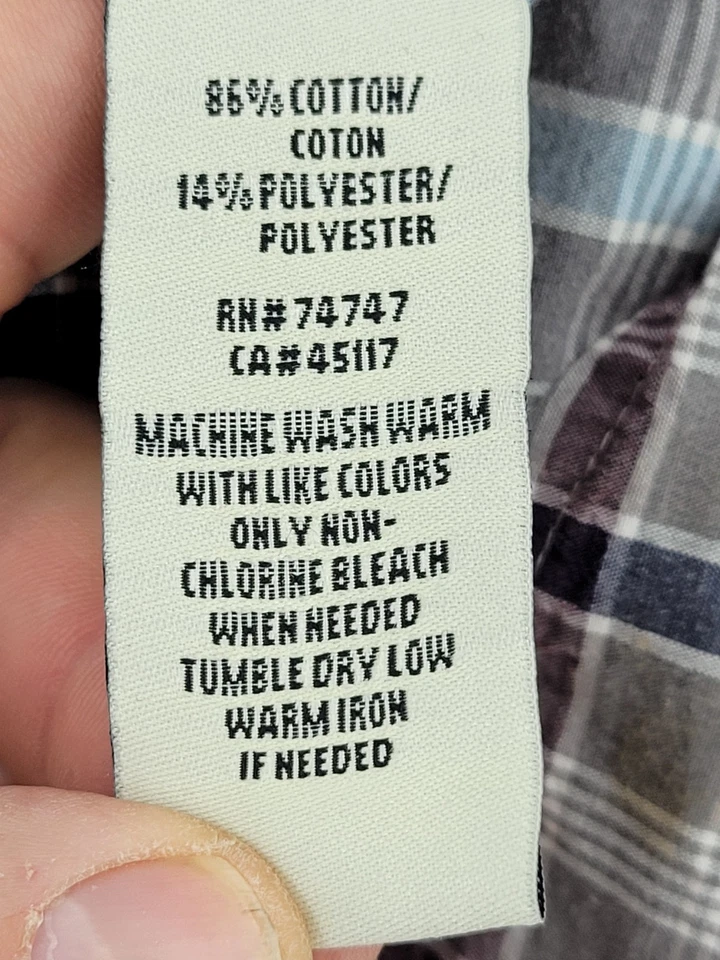 Camisa Bob Timberlake Para Hombres XL Gris A Cuadros Manga Larga Abotonada Mezcla de Algodón Foto 4 de 4