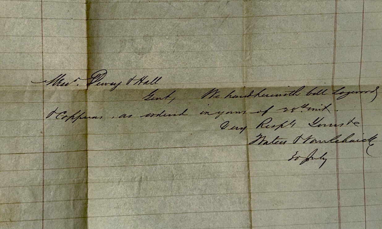 Pontil Ink Bottle Related Invoice E WATERS TROY NY 1840s Stampless Folded Letter