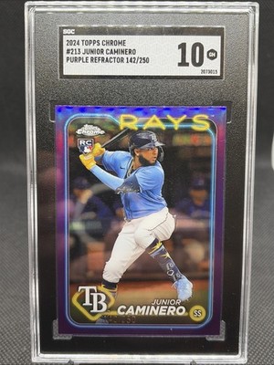 2024 Topps Chrome Rookie Purple Refractor 100/250 Junior Caminero SGC 10 GS1