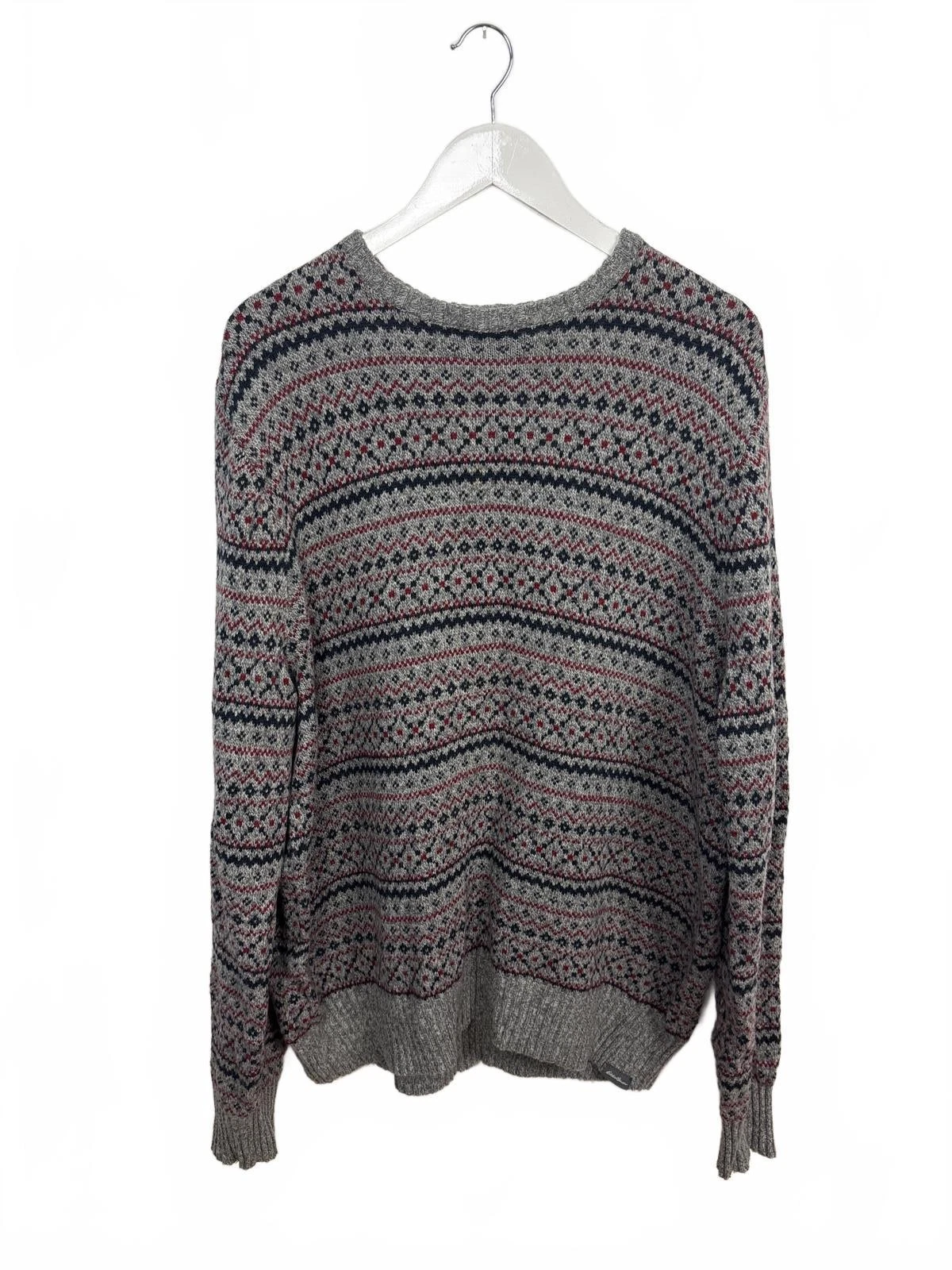 Vintage Eddie Bauer Men's Grey Patterned Knit Sweater