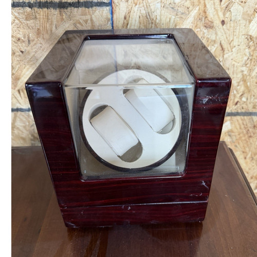 Dual Watch Winder Display Case Holds 2 Watches, Brown Wood with Clear Lid