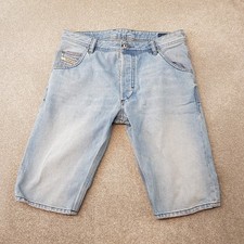 Diesel Mens Shorts 32 Blue Kroshort 05723 Denim Wash Jeans Slim Button Fly Light