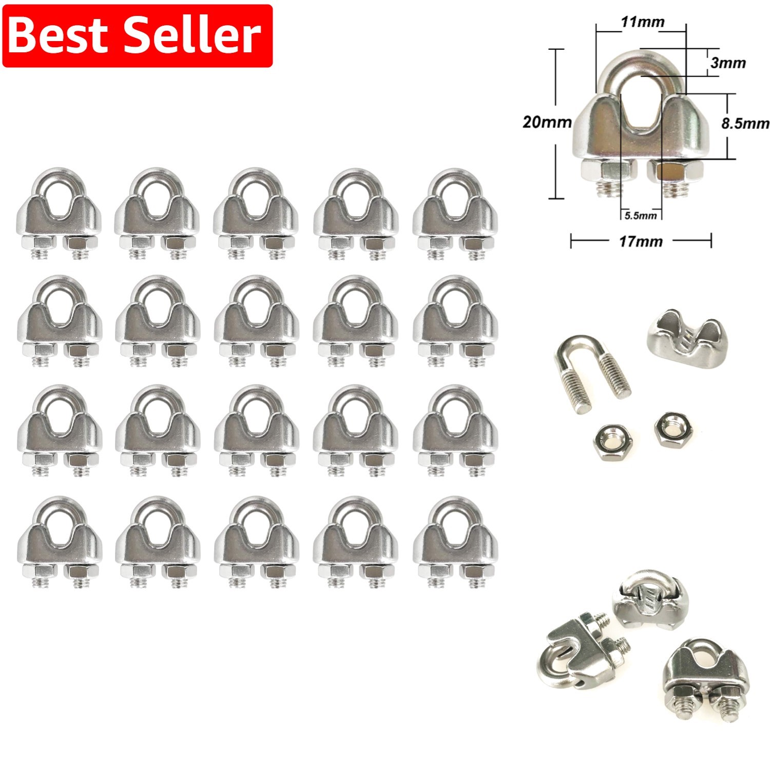 20PCS M3 Stainless Steel Cable Clamps for Secure Wiring and DIY Projects