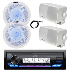 Marine Bluetooth Radio, 2x 4" 100W LED 2x 3.5'' 200W Speakers White , Antenna