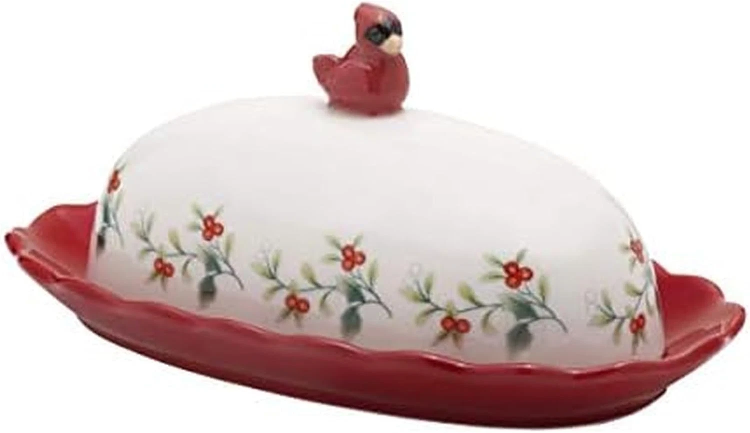 Winterberry Cardinal Butter Dish