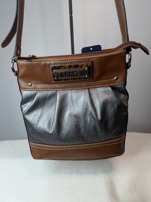 NWT Chaps Crossbody Bag Gunmetal Metallic Silver Brown Trim Style 50278MXFA
