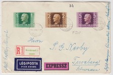 HUNGARY 1941 *ADMIRAL HORTHY* part set of 3 on express cover KEESKEMET-SWEDEN