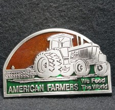 WH05155 NOS VINTAGE 1970s  AMERICAN FARMERS  WE FEED THE WORLD BELT BUCKLE