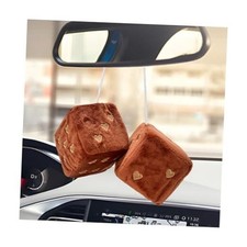 2 PCS Fuzzy Plush Dice for Car Mirror, 2.75" Retro Square Heart Shape Coffee