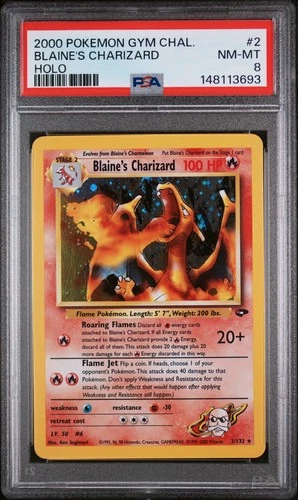 2000 Pokemon Gym Challenge Blaine's Charizard Holo Rare 2/132 PSA 8 NM English