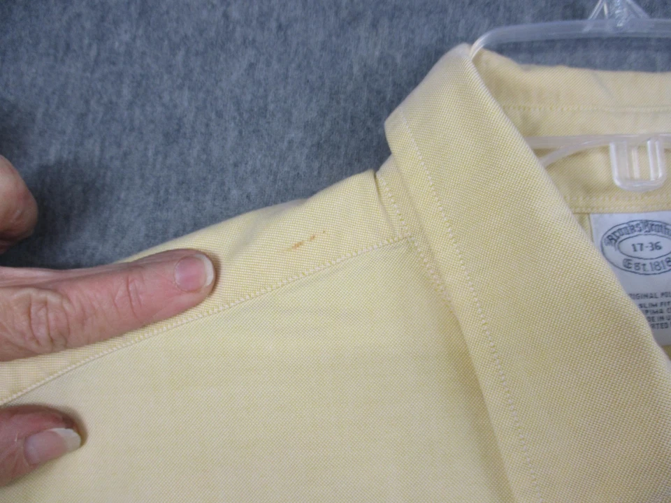 Brooks Brothers Shirt Mens 17-36 Yellow Oxford Slim Fit Supima Cotton Made USA - Image 4 of 4