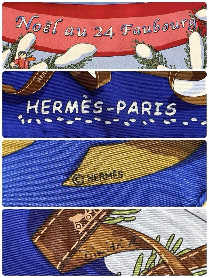 Hermes Scarf Noel au 24 Faubourg 90 cm silk blue Carre Christmas 35" image 7