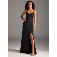 Azazie Black Cowl Neck Ruched Maxi Bridesmaid Dress Side Slit A6 Formal Gown