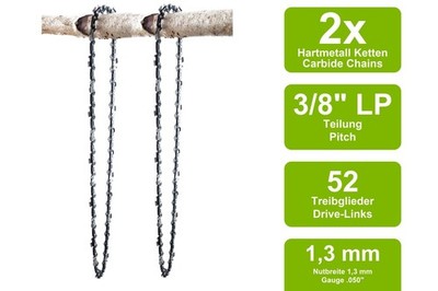 2 Hartmetall Sägeketten passend für Einhell PES35/2TS | 35cm 3/8LP 52TG 1,3mm