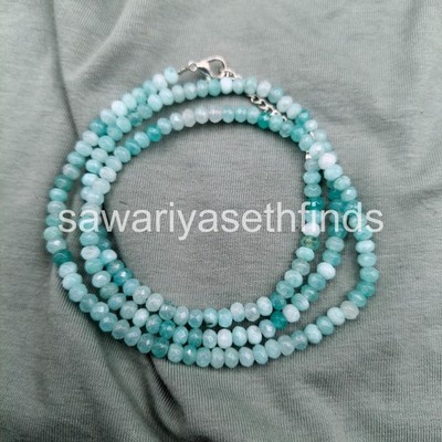 Amazonite 4mm Faceted Rondelle Necklace, Dainty Blue Green Gemstone Necklace, Mi