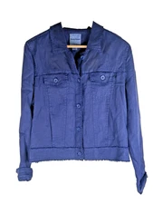 Tommy Bahama Two Palm Raw Edge Point Collar Jacket - 100% Linen  Women's M Blue