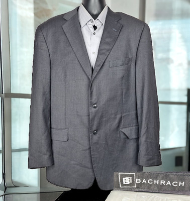 Bachrach Sport Coat Blazer Mens 44L Gray Wool Cashmere Super 150 3 Button DV