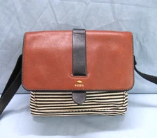 FOSSIL Leather/Fabric KINLEY SMALL CROSSBODY PURSE/BAG Fold-Over Flap POCKETS