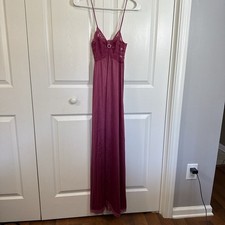 Vintage 70s Formfit Rogers Mauve Lace Negligee Nightgown with Sparkle Detail