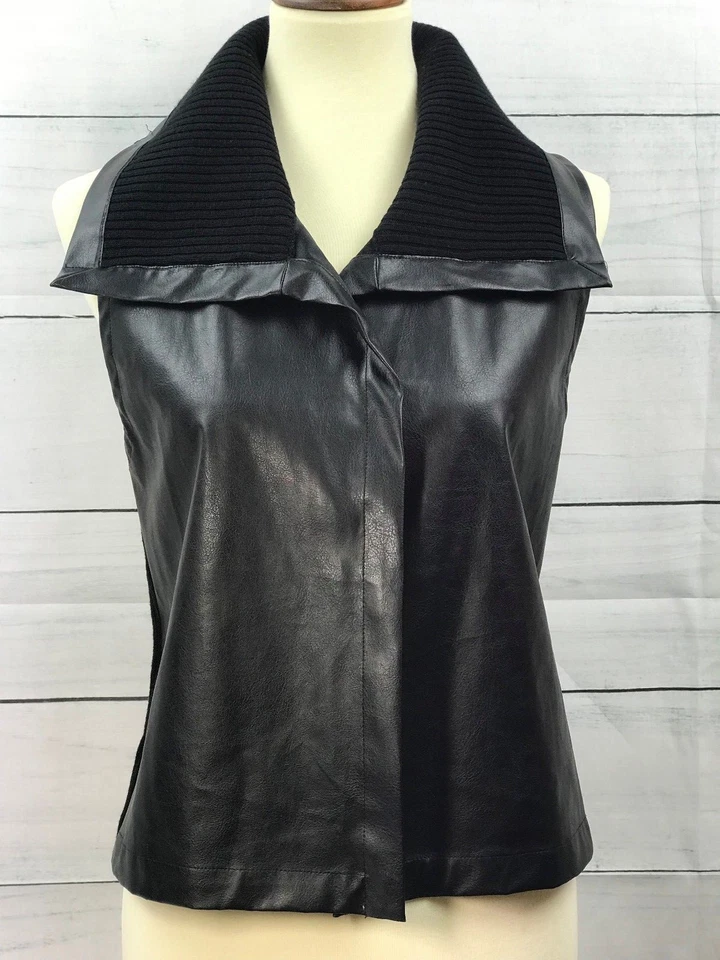Chaleco August Silk Negro Imitación Cuero/Cuello Tejido Acanalado Talla Grande Minorista $68 Foto 2 de 4
