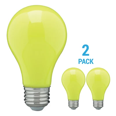 SATCO 2 Pack CERAMIC YELLOW LED Bulb A19 Medium E26 8W 60 Watt Equivalent Damp Locatio