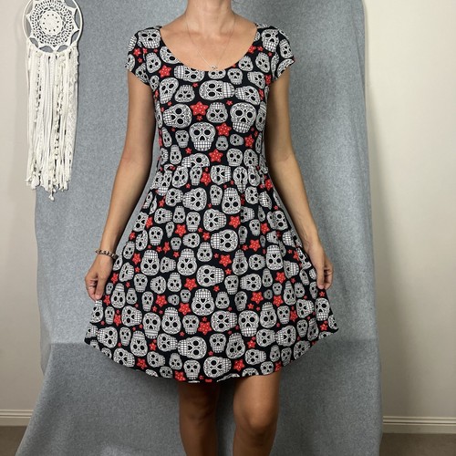 Folter Mini Dress Size S Skulls Black White Cut Out Skater Punk Goth Halloween