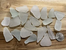 Sea glass - 20 Medium Top Drilled Pieces Of White Sea Glass