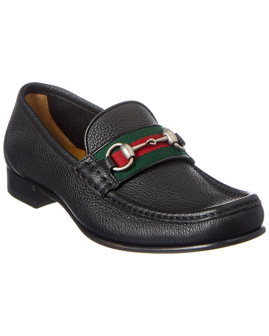 Мужские кожаные мокасины Gucci Horsebit Web Черный 6 Великобритания 107490₽