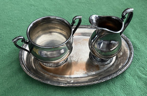 Vtg. Int'l Silver Co. CAMILLE  Rose Sugar Bowl Creamer Tray Set, 6029, 6031