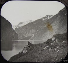 Glas Magische Laterne Dia BLICK AUF DEN GEIRANGER FJORD UM 1888 FOTO NORWEGEN