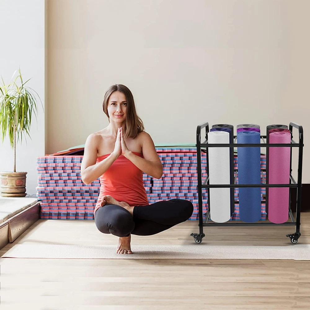 Yoga Mat Storage Rack, Home Gym Studio Organizer Cart for Foam Roller, Yoga Stra