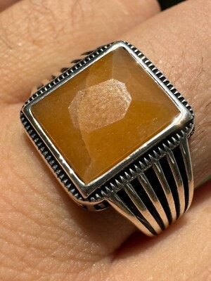 10ct Genuine Natural Yellow Sapphire Gemstone Mens Real Solid 925 Silver Ring