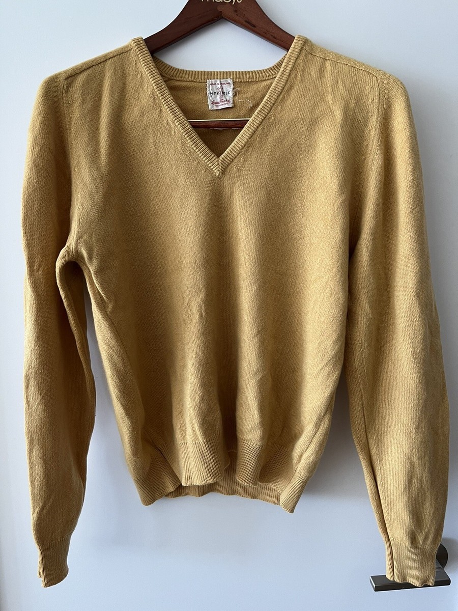 80s Pringle of scotland Cashmere Vネック 40 Vtg Pringle Cashmere V-Neck Golden Yellow Sweater 40 Scotland