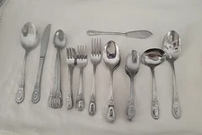 33 pc CUS21 "F" Monogram by Custom Craft Stainless Assorted Including Serving