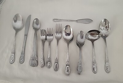 33 pc CUS21 ''F'' Monogram by Custom Craft Stainless Assorted Including Serving