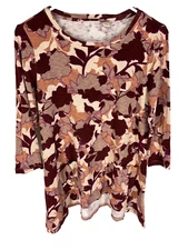 LOGO LORI GOLDSTEIN Shirt M Pink Floral Pockets Lagenlook Top Summer Coastal