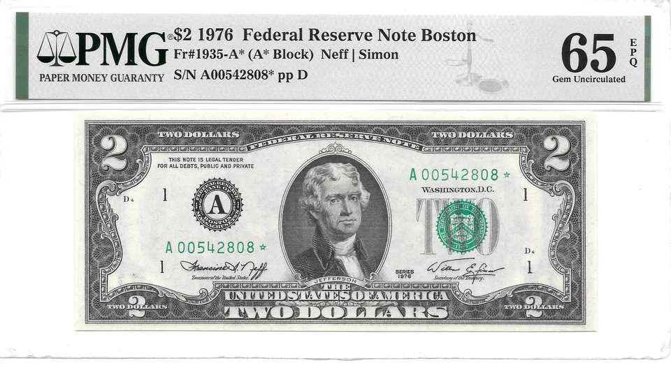 1976* Boston Star $2 FRN (A* Block) PMG 65 EPQ Gem Uncirculated - Image 3 of 4