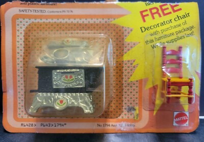 New Vintage Mattel Cleveland Miniature Doll house Cooking Stove W dishes & chair