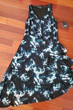 VERA WANG Asymmetric Ruffle Black Blue Green Floral Print Dress ~ X-Small ~ NWT!