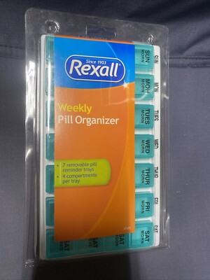 Rexall Weekly Pill Organizer 4 Sections For Each Day 7 Removable Pill Reminder