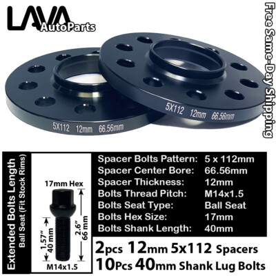 #ad 2PC 12MM THICK 5X112 66.5MM C.B WHEEL SPACER10 BOLTS FIT AUDI MACAN STOCK WHEEL $56.09