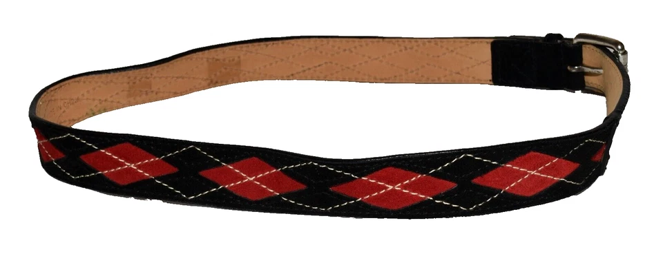 Michael Kors Black and Red Suede Leather Argyle Design Belt Size M Fits 33-35 - Image 4 of 4