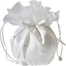 HBH Brautbeutel Handtasche aus Satin mit Perlen,Straß bestickt,Hochzeit,Ivory