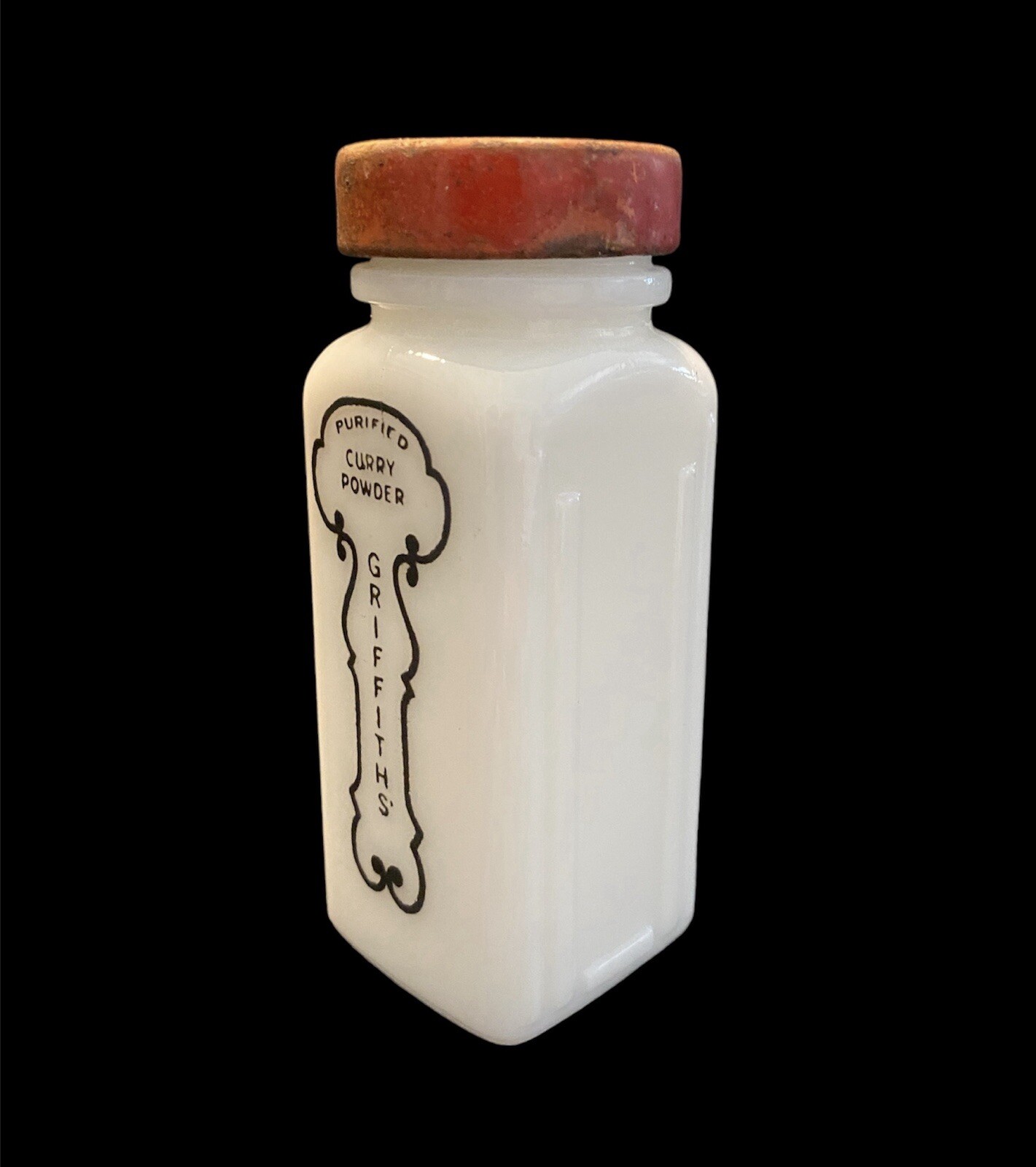 Vintage Griffiths Milk Glass Hoosier Spice Jars Curry Powder and Allspice w/Lids