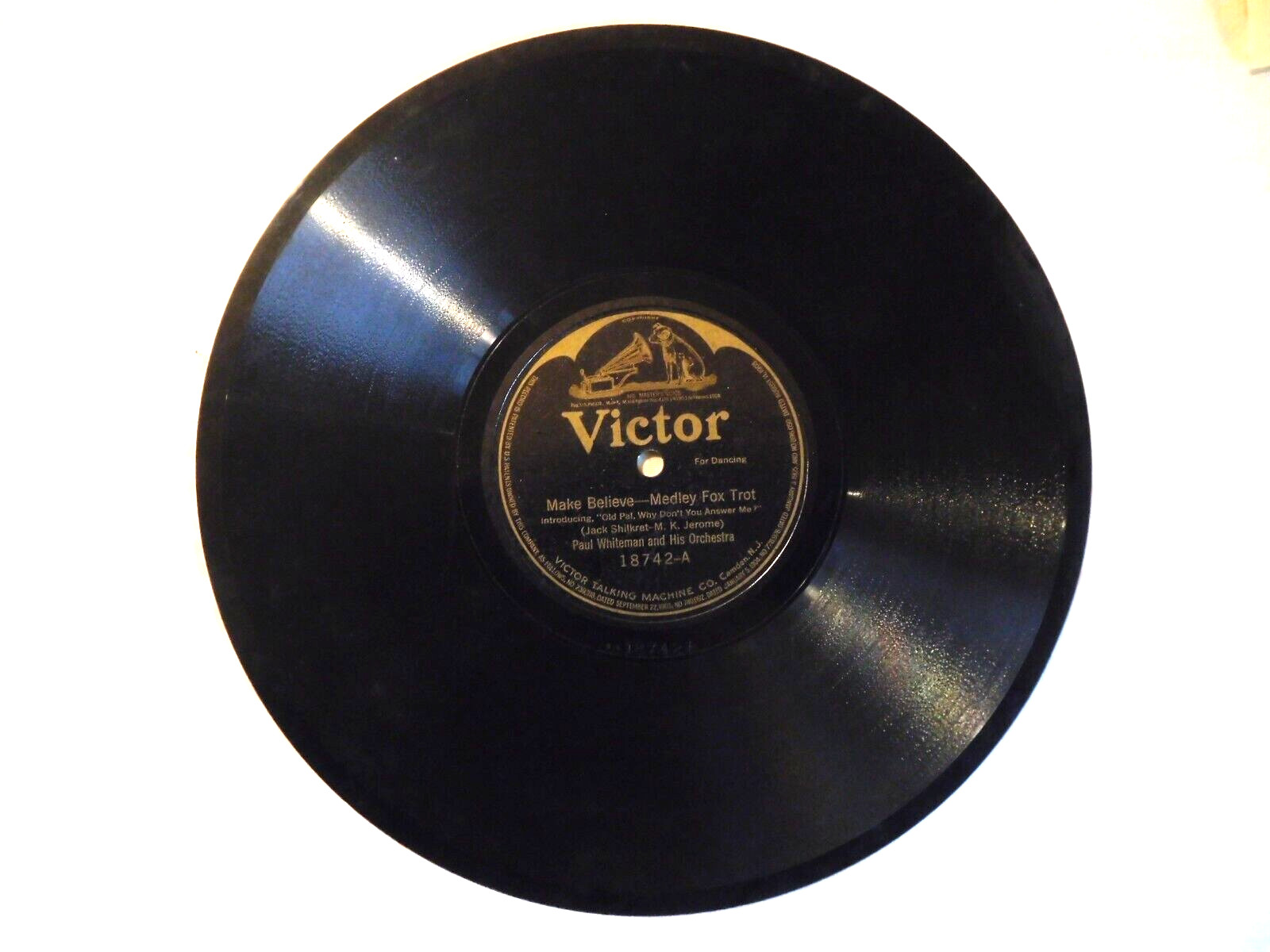 PAUL WHITEMAN, VICTOR #18742, MAKE BELIEVE / SOME LITTLE BIRD, 10", 78RPM, VG+
